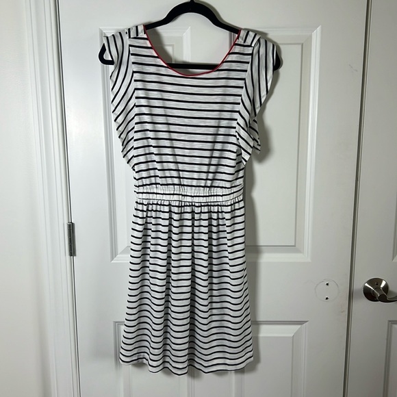 THML Size Small Blue and White Stripe Dress with Red Detailing and flowy sleeves - Picture 1 of 7